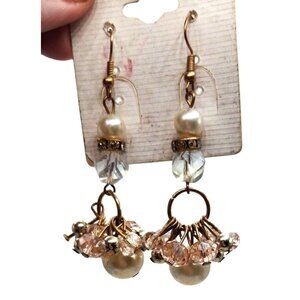 Cluster Beaded Pink White Dangle Earrings